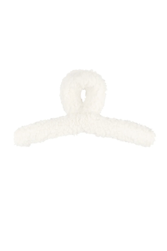 Fluffy teddy haarclip wit